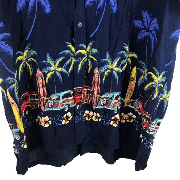 VTG Hawaiian Aloha Camp Shirt Black Woodies Surfboards Indocraft‎ Mens XXXL 3XL - Picture 5 of 6